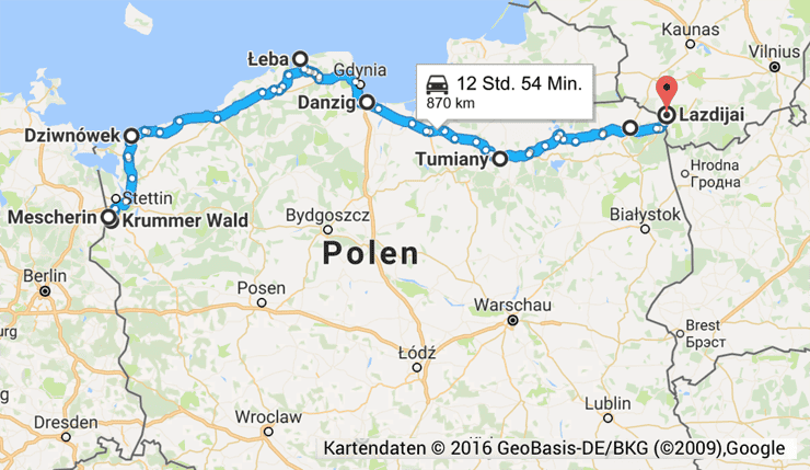 Route durch Polen