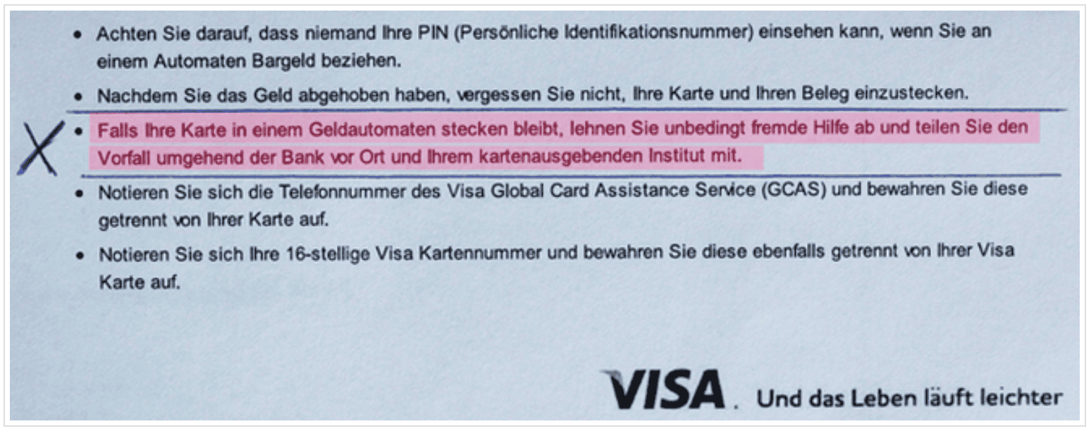 VISA Bestimmungen Kreditkarte