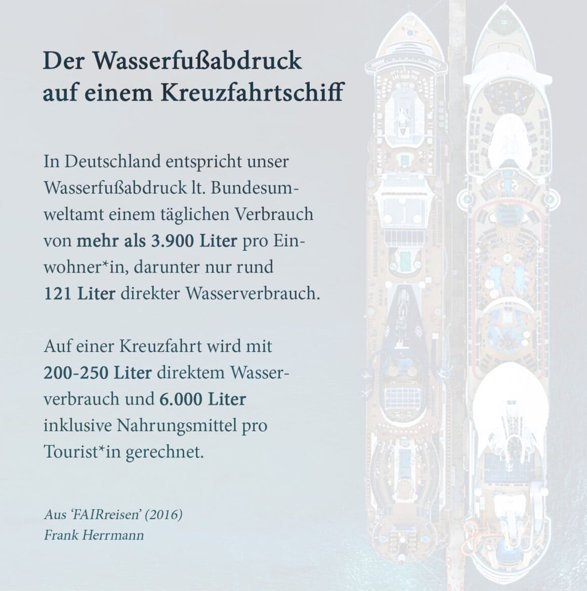Der Wasserfußabruck auf Kreuzfahrtschiffen ist enorm