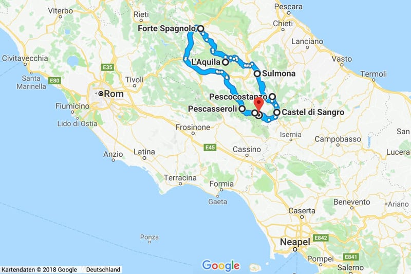 Reiseroute Auto Abruzzen - Reiseblog Bravebird